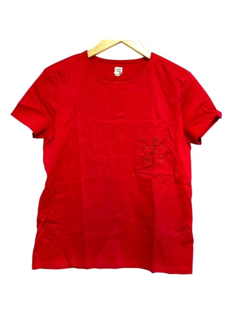 Hermes Tassel Embroidery Pocket T-Shirt Cut And Sew Size 38 Red